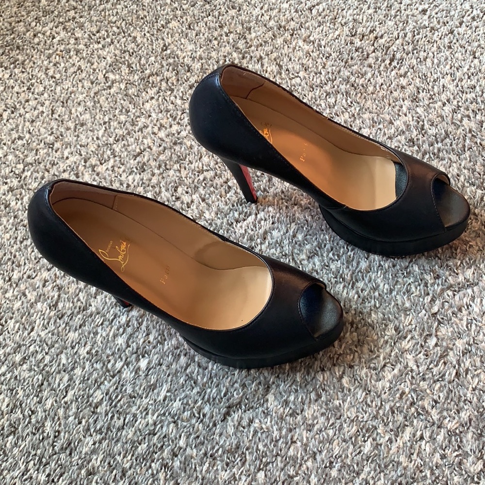 Louboutin Lady Peep Platform Black and Red Sole Heels Sz41 - Picture 5 of 14